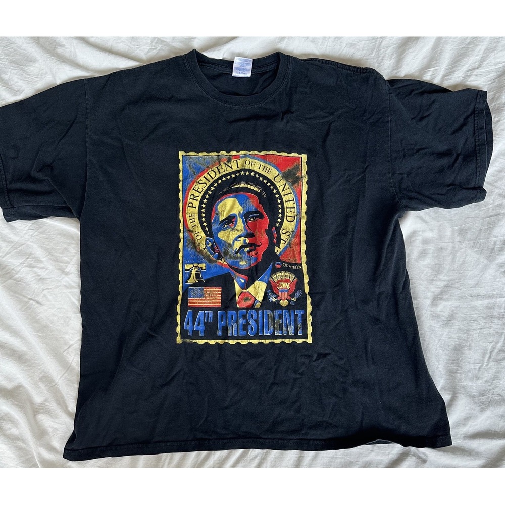 Barack Obama Hope 44th President Black Short Sleeve Cotton T-Shirt Men's XL